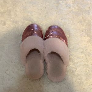 Pink fuzzy slippers